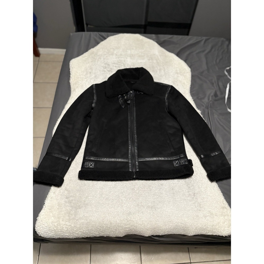 Zara Double Face Faux Suede Mens Jacket Large Black Coat blazer biker